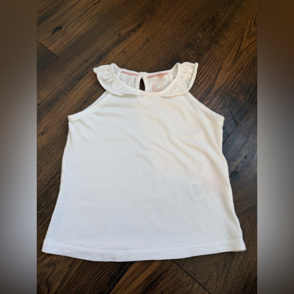Mini Boden Girls Peter Pan Ruffle Collar White Tank Top Size 3-4Y